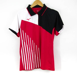 ミズノ 半袖ポロシャツ ブロックカラー スポーツウエア レディース Lサイズ ワイン×白×黒 Mizuno