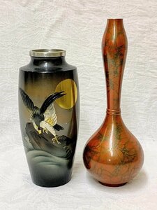 13942/金属製 花器 花瓶 花入 一輪挿し ２点 象嵌 銅花器 フラワーベース