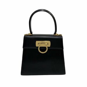 極 美品 Salvatore Ferragamo サルヴァトーレフェラガモ ガンチーニ 金具 カーフ レザー ハンドバッグ ミニ トートバッグ ブラック 20761