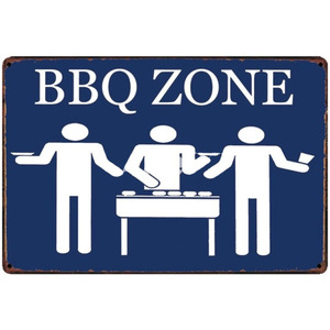 A1792　メタル　サイン　ブリキ　看板　金属 製　プレート　パネル　店舗　肉　焼肉　アウトドア　キャンプ　バーベキュー　BBQ ZONE　2522