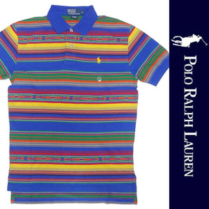 新品 POLO RALPH LAUREN NAVAHO S/S POLO-SHIRT ポロ ラルフローレン ナバホ柄 半袖 ポロシャツ ブルー ポニー コットン ボーダー S 正規品