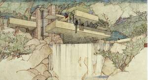 Frank Lloyd Wright フランク・ロイド・ライト「落水荘」Fallingwater　スケッチパース　ポスター　希少な公式商品