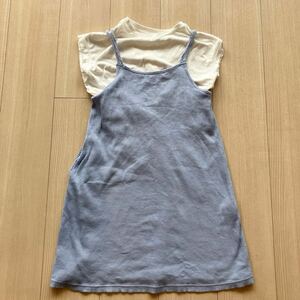 GU ジーユー購入 GIRLS 2WAYリブキャミソールワンピース 半袖 BLUEブルー 1３0サイズ 中古 春夏服 