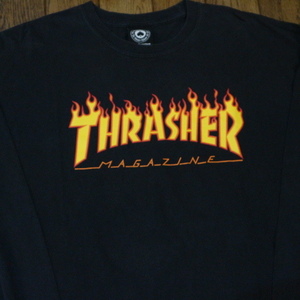 THRASHER FLAME ロゴ ロンT XL ブラック 長袖 Tシャツ フレイム ファイヤーパターン スラッシャー ストリート スケート