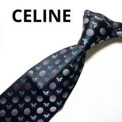 【極美品】セリーヌ CELINE パターン柄 蝶 ブラック ジャカード ネクタイ