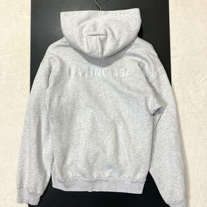 バレンシアガ BALENCIAGA バックロゴ 刺繍 背面 ワンポイント プルオーバーパーカー グレー オーバーサイズ レディース スウェット フード