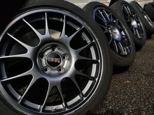  鍛造BBS RE015　5穴PCD120 M14平面座 ホンダレジェンドKB1専用サイズ19インチ8.5J+48、245/40R19サマータイヤ付4本【中古】