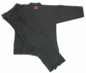 厚地刺子織作務衣（黒茶）　日本製