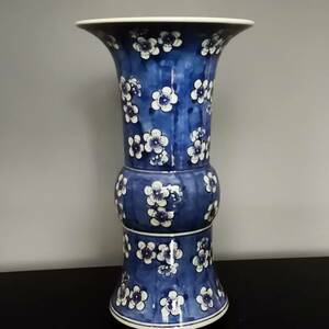 清時代 乾隆年製 瓷器 收藏 罕見天藍釉冰梅瓷瓶 陶瓷器 古美味 茶道具 時代物 古美術