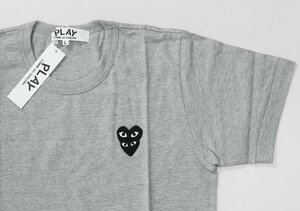 ★未使用 PLAY COMME des GARCONS ◆ ダブルハート 黒 ワッペン 半袖 Tシャツ グレー Lサイズ プレイ コムデギャルソン◆117/HA12