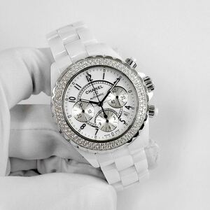 CHANEL シャネル J12 クロノグラフ ダイヤモンド ベゼル 41mm 白 ホワイト メンズ クロノ ダイヤ 人気 時計 オシャレ 自動巻き 即納