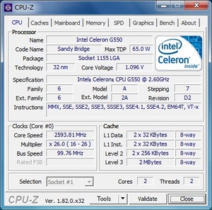 INTEL Celeron G550 (2.60 GHz) LGA1155 ★中古正常品★