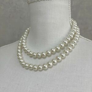 真珠ネックレス 10mm パールネックレス　フェイクパール 真珠 ネックレス 艶やか　ホワイトパール　イミテーションパール　2連　豪華　