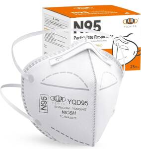 YICHITA YQD95 医療用N95マスク 個包装 折畳式 頭掛け式 360度3D設計 NIOSH認証 FDA認証 ASTM F2100-19 LevelⅡ適合 25枚入 未使用未開封品