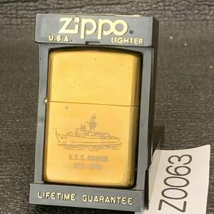 1000円スタート ZIPPO 未使用 ソリッドブラス 真鍮 U.S.S. BOWEN PET-1079化粧箱有り オイルライター ジッポー 1993年製 Z0063