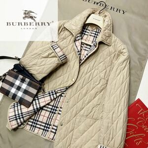 L10【雨の日のコーデ】参考価格14万●BURBERRY LONDON●さっとはおれる●高級キルティングジャケットコート バーバリーコート レディース L