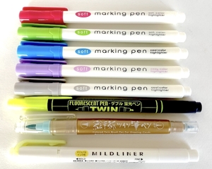 カラーペン 水性マーカー 蛍光ペン 筆ペン まとめて 8本セット マイルドライナー 絵手紙ツイン筆ペン ダイソー マーキングペン まとめ売り