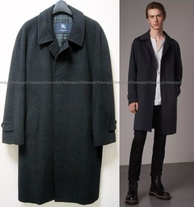 極美品BURBERRY LONDONカシミヤ&アンゴラ最高級ステンカラー コート92-170-5濃紺ジャケットM~Lトレンチ バーバリーロンドン黒