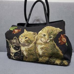 猫のバッグ　ゴブラン織り風　バッグ　おしゃれ　子猫　かわいい　ねこ　日常使い　ハンドバッグ　買い物