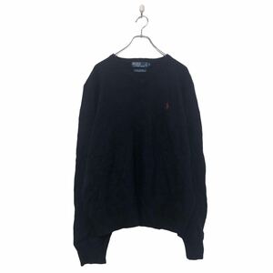 Polo Ralph Lauren ウール ニット セーター XL ポロラルフローレン ブラック ビッグサイズ ロゴ 刺繍 古着卸 アメリカ仕入 a604-6198