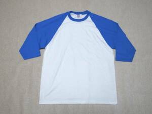 【送料無料】2 新品 anvil アンビル ラグラン 7分袖 Tシャツ Tee 無地 ベースボールシャツ コットン100％ ホワイト ブルー 白×青 XL