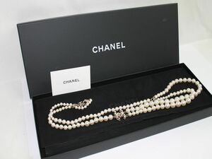 中古 CHANEL ロング ネックレス A14 S フェイクパール ココマーク ゴールド金具 シャネル ペンダント USDE品 リサイクルマート半田