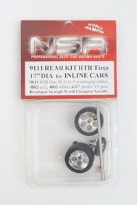 新品 NSR 1/32 REAR KIT RTR Tires 17 DIA for INLINE CARS インライン ギア タイヤ アルミホイール 9111 スロットカー