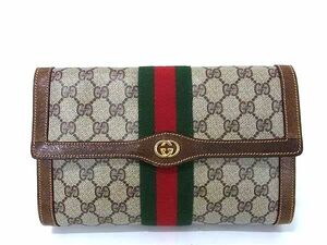 1円 GUCCI グッチ オールドグッチ ヴィンテージ シェリーライン GG柄 PVC×レザー クラッチバッグ セカンドバッグ ブラウン系 FC4884