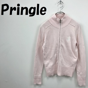 【人気】Pringle/プリングル ジップアップ ニット カーディガン ロゴマーク モックネック コットン100％ ピンク サイズS レディース/S3683