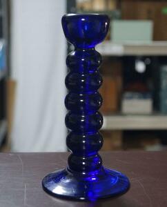 【閑】キャンドルスタンド 吹きガラス 造形蝋燭台 燭立 美しいブルー★時代物★6D0227