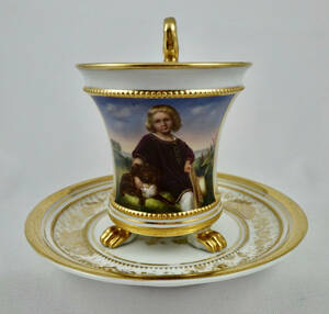 アンティーク肖像チョコレートカップ-ソーサー ドイツ 1815年頃アンティーク 骨董品 ビンテージ