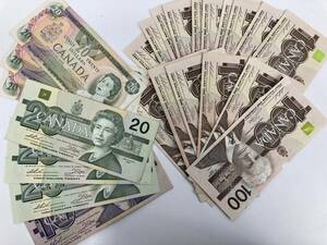 1円～　カナダ 旧紙幣 100ドル 16枚　カナダ旧20ドル紙幣 6枚 10ドル 1枚 希少CANADA 外国紙幣　おまとめ