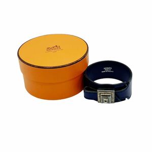 【良品】エルメス HERMES トゥアレグ レザー ブレスレット バングル ブルー 箱付