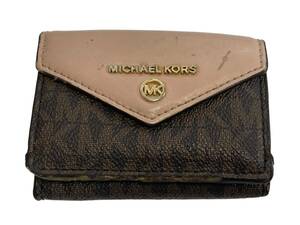 【中古品】MICHAEL LORS マイケルコース 三つ折り財布 ブラウンｘピンク レディース財布 本体のみ L58187RK