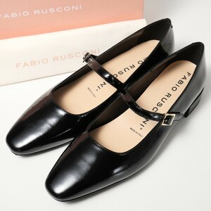 MG1888*《未使用》FABIO RUSCONI ファビオルスコーニ パテントレザー ストラップパンプス シューズ Size 38 F-5902 ブラック