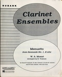 モーツァルト メヌエット (「セレナーデ 第1番 K.62a」より) 輸入楽譜 mozart Menuetto from Serenade No.1 K.62a ラリネット5重奏 洋書