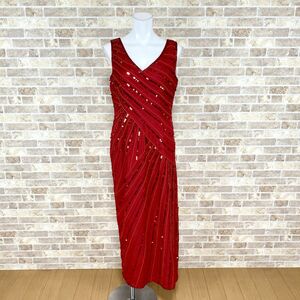 1円 ドレス APART ロングドレス 11 赤 装飾 カラードレス キャバドレ 発表会 イベント　中古４８７９