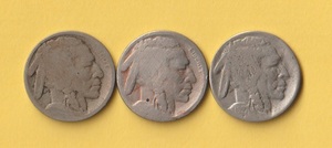 アメリカ・バッファロー５セント硬貨《3枚》　　普通品－