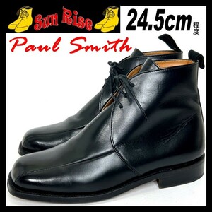 即決 Paul Smith ポールスミス メンズ 6 24.5cm程度 本革 レザー チャッカブーツ 黒色 ブラック ビジネス ドレスシューズ 革靴 中古