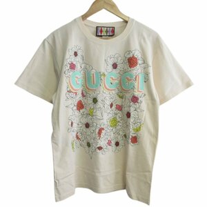 美品 クリーニング済み 23SS GUCCI グッチ Lovelight 半袖 フラワープリント ロゴ刺繍 Tシャツ カットソー オーバーサイズ XS ベージュ ◆