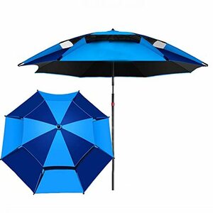 1PCS 屋外傘 パラソル傘、日傘、16本の丈夫なリブ付き、360°回転、日焼け防止 (ブルー 2.2M)