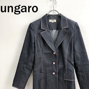 【人気】ungaro/ウンガロ ジャケット 肩パッドあり ステッチ コットン ネイビー サイズ9 レディース/S5456