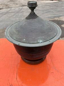 蓋付火鉢　真鍮製　歓喜　火鉢　手炙り　灰入れ　茶道具　古道具　レトロ 暖炉　蓋付き