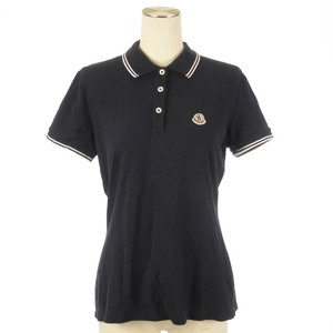 モンクレール MONCLER MAGLIA POLO MANICA CORTA ポロシャツ 半袖 ロゴワッペン 鹿の子 ネイビー M レディース