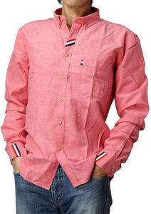 ボタンダウンシャツ トップストリコロール 長袖 カジュアル メンズ ピンク　Mサイズ