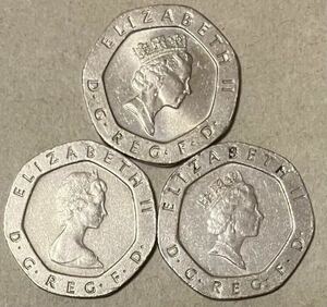 イギリス　20ペンス　3枚　外国コイン　イギリスコイン　外国銭　海外コイン　アンティーク