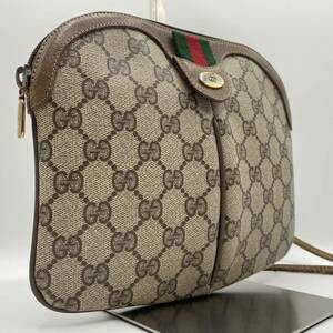 1円 美品 GUCCI グッチ オールドグッチ GG シェリーライン ショルダーバッグ ミニ サコッシュ PVCレザー ベージュ ブラウン 斜めがけ