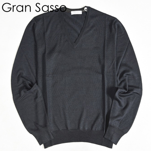 新着 新品 Gran Sasso グランサッソ ニット セーター ハイゲージ シルク Ｖネック 長袖 イタリア製 ネイビー 48 482