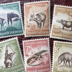 50860現品限り　小難含外国切手　インドネシア発行動物6種揃
