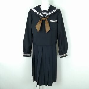 1円 セーラー服 ジャンパースカート スカーフ 上下3点セット 170A 大きいサイズ トンボ 冬物 白3本線 中学 高校 紺 中古 ランクC NA2157